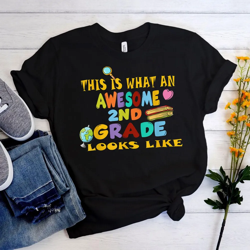 Back To School 2nd Grade Awesome Second Grader Looks Like Shirt Unisex Standard T-Shirt black s