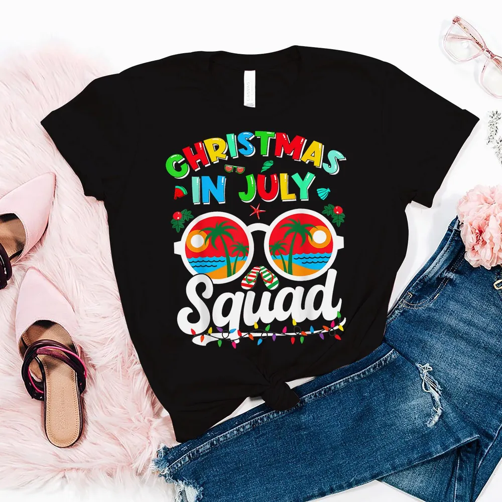 Christmas In July Squad Family Beach Vacation Summer Shirt Unisex Standard T-Shirt black s