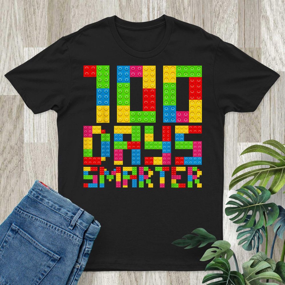 100 Days Smarter Building Blocks Happy 100 Days Of School Shirt Unisex Standard T-Shirt black s
