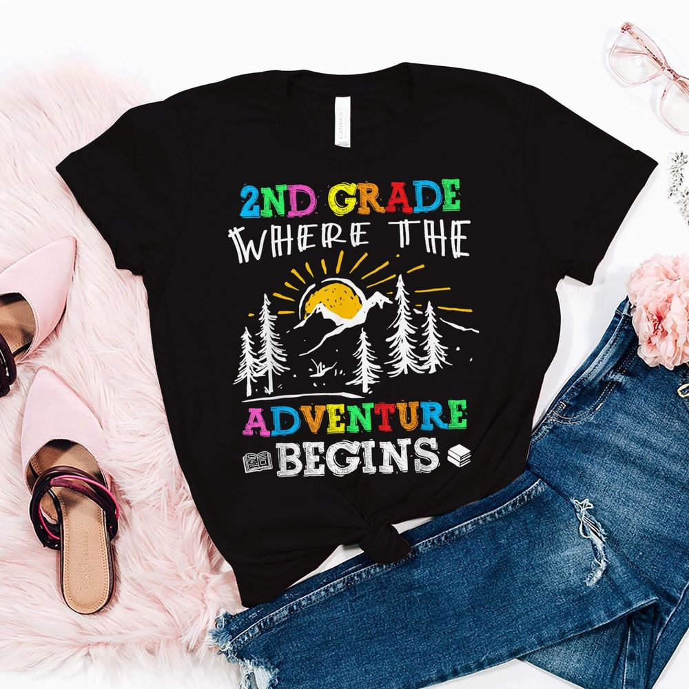 2nd Grade Where The Adventure Begins Back To School Teachers Shirt Unisex Standard T-Shirt black s