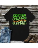 Coffee Teach Shenanigans Repeat Teacher St Patricks Day Shirt Unisex Standard T-Shirt black s