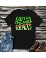 Coffee Teach Shenanigans Repeat Teacher St Patricks Day Shirt Unisex Standard T-Shirt black s